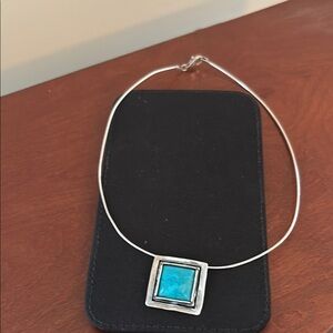 Silver and Blue Geometric Pendant Necklace